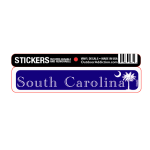South Carolina with palm tree 1 x 5 inches mini bumper sticker Make a statement with these great designs sized perfectly for items like computers, cell phones or bigger items like your car! Dimensions: 1" x 5 inch -Printed vinyl -Outdoor durable and ultra removable -Waterproof